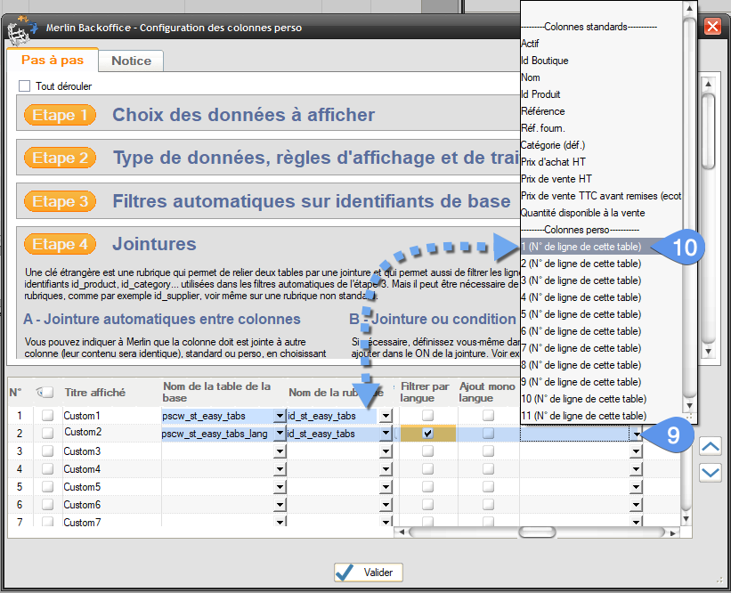 Custom fields, tuto 3 - image 11 - Add automatic join between the 2 tables indicating the row number